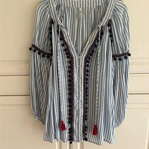 Blue and White Striped Top or Cover Up